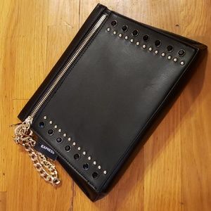 NWT Express Black Leather Rhinestone & Chain Purse